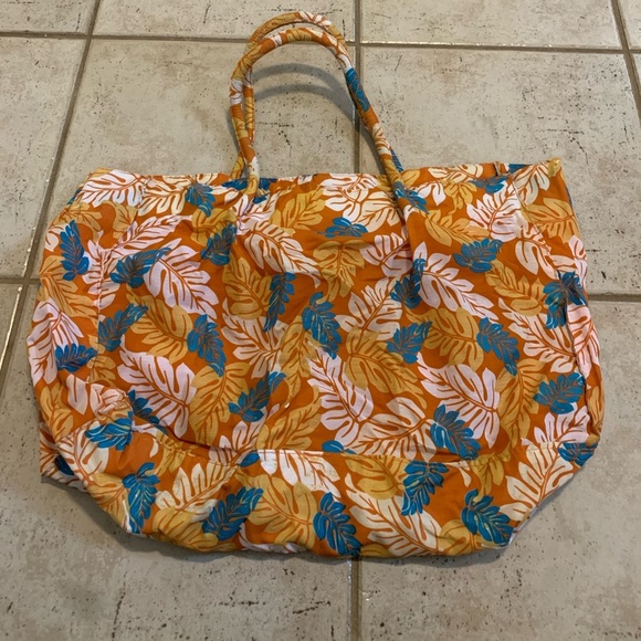 Tropical Floral Print Tote Bag, Orange and Blue - Picture 4 of 9